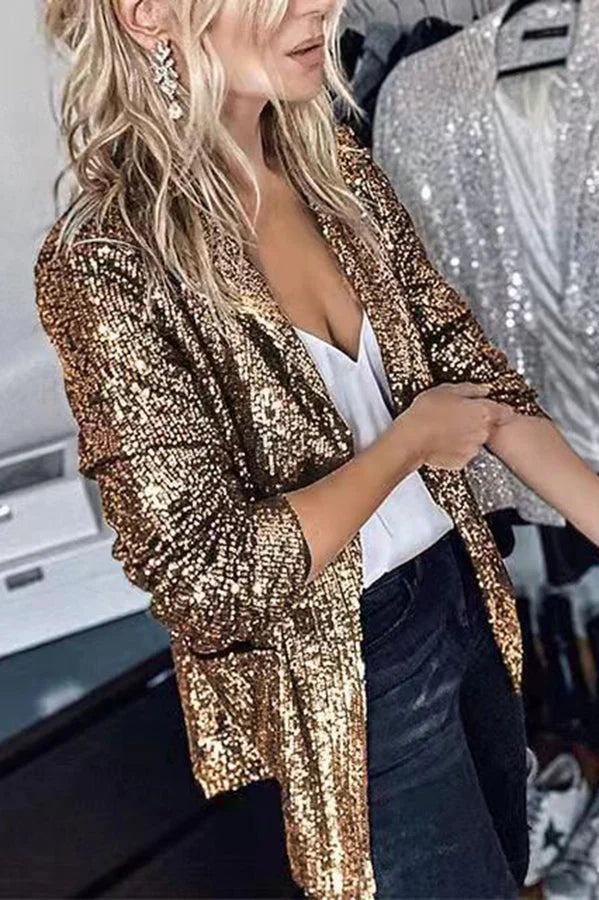 Heidi Fashion | Sequined Lapel Blazer