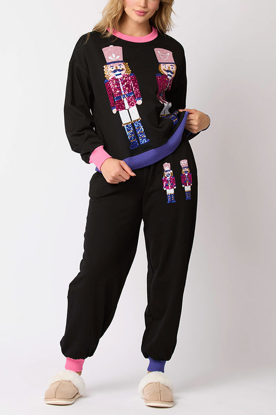 Heidi Fashion | Festive Sequin Sweatshirt and Relaxed Fit Trousers with Pockets Set