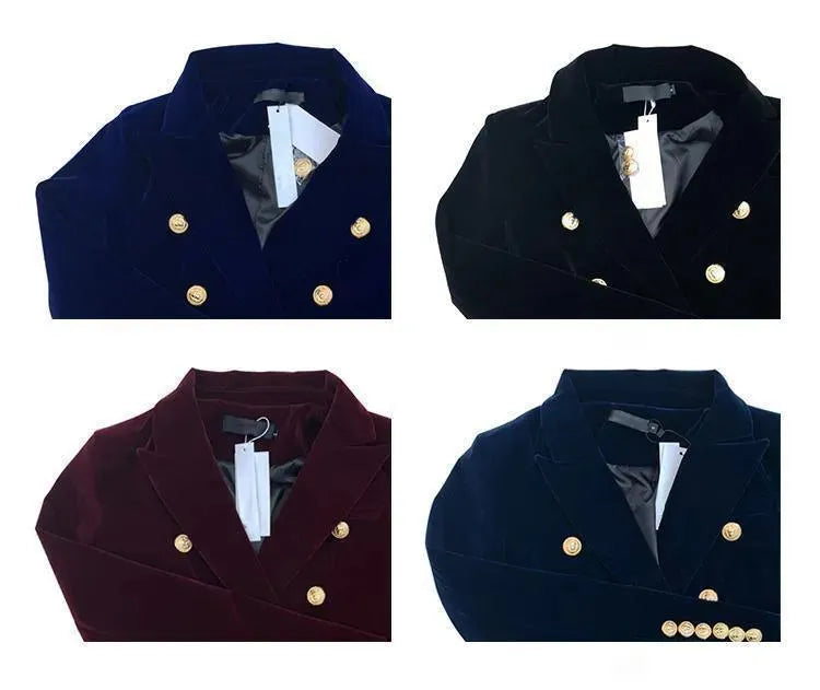 -Mode | Women's Aristocratic Velvet Blazer - Solid Color, Casual