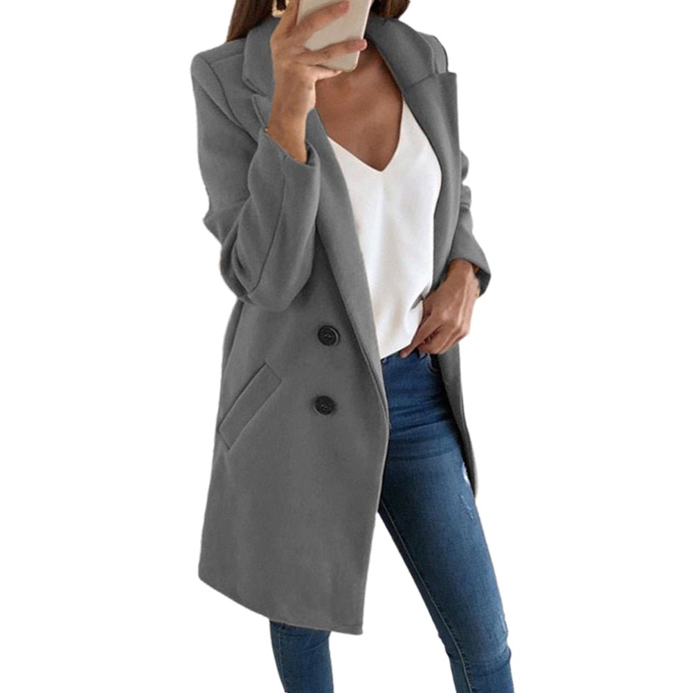Heidi Fashion | Tailored Wool Blend Double-Breasted Blazer Coat - Knee-Length