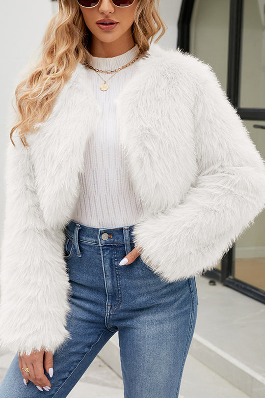 -Style | Faux Fur Short Casual Jacket with Long Sleeves