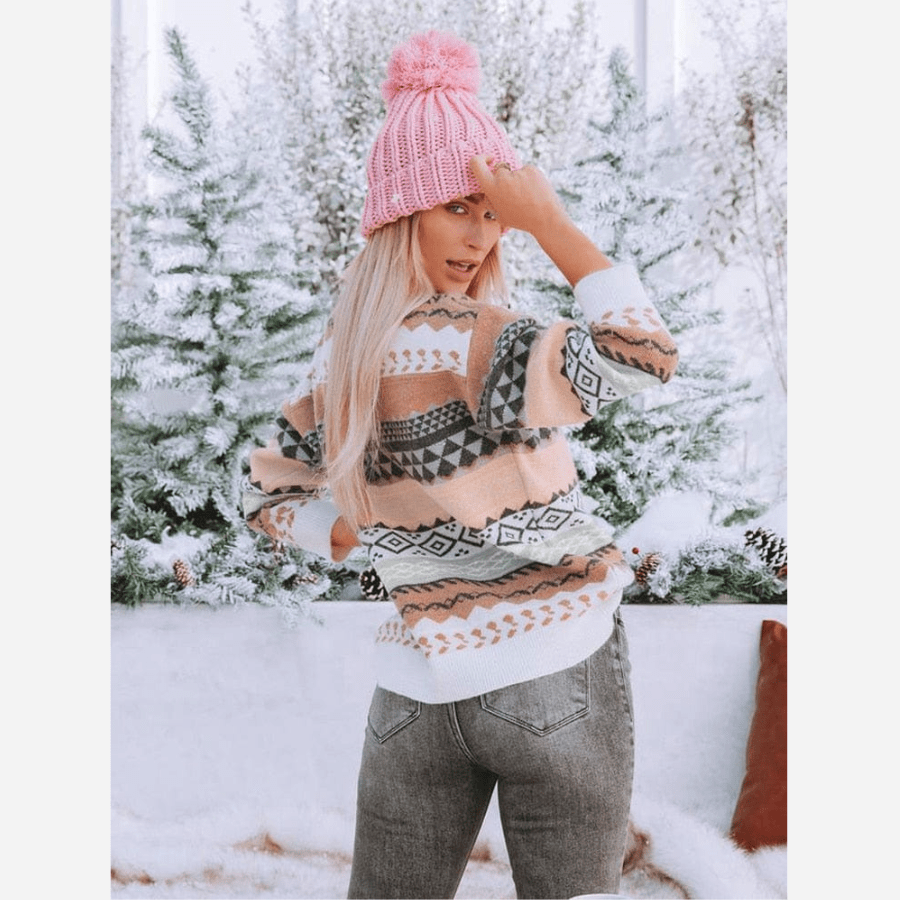 -Style | Bohemian Patterned Knitted Sweater - Soft Knit for Cozy Winter Comfort