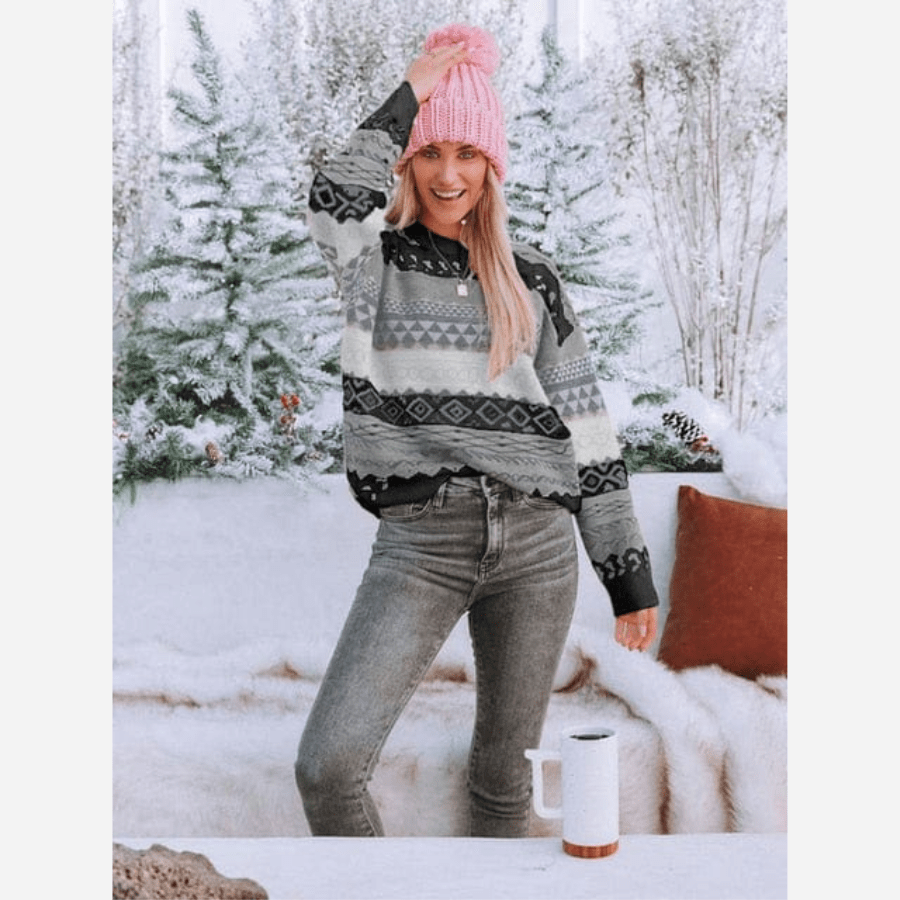 -Style | Bohemian Patterned Knitted Sweater - Soft Knit for Cozy Winter Comfort