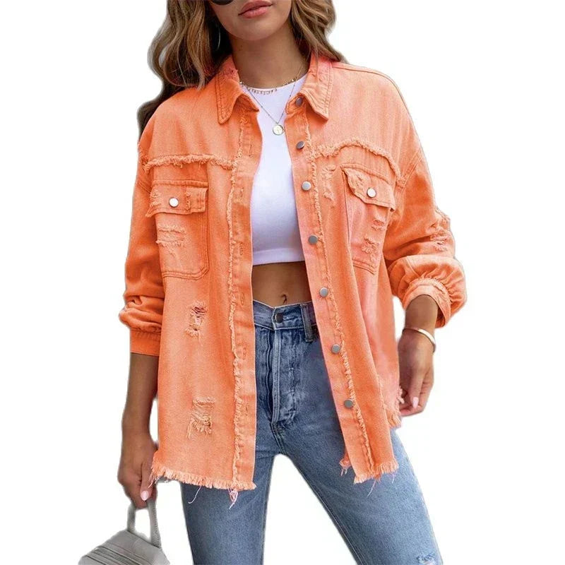 -Mode | Women's Boho Denim Jacket with Ibiza Charm & Slim Fit for Spring/Summer