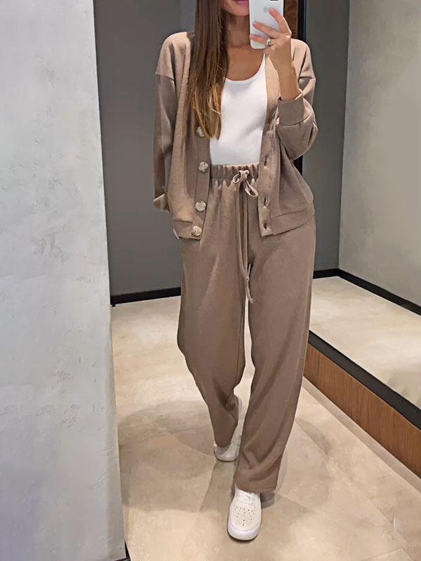 Heidi Fashion | Relaxed V-Neck Sweater and Pants Ensemble