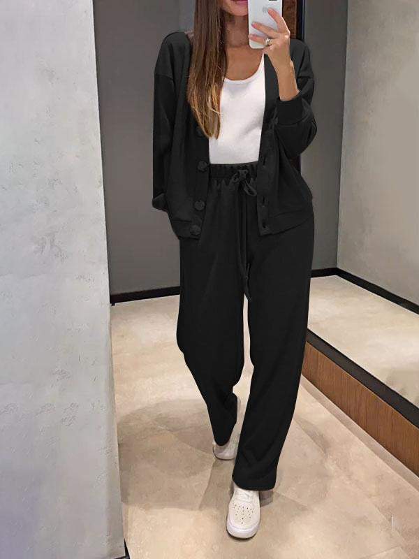 Heidi Fashion | Relaxed V-Neck Sweater and Pants Ensemble