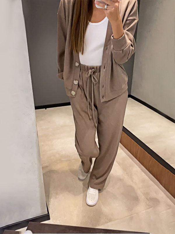 Heidi Fashion | Relaxed V-Neck Sweater and Pants Ensemble