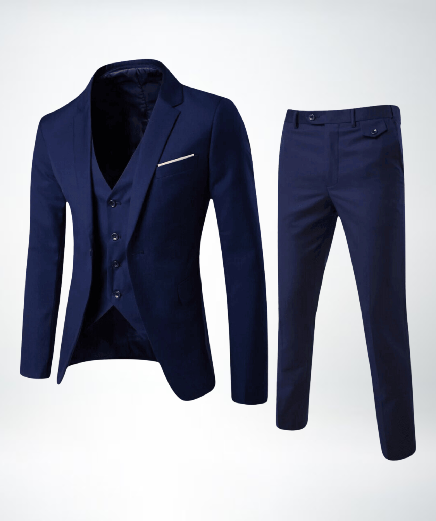 Heidi Mode | Tailored Slim Fit Three-Piece Wool Blend Suit with Notch Lapel