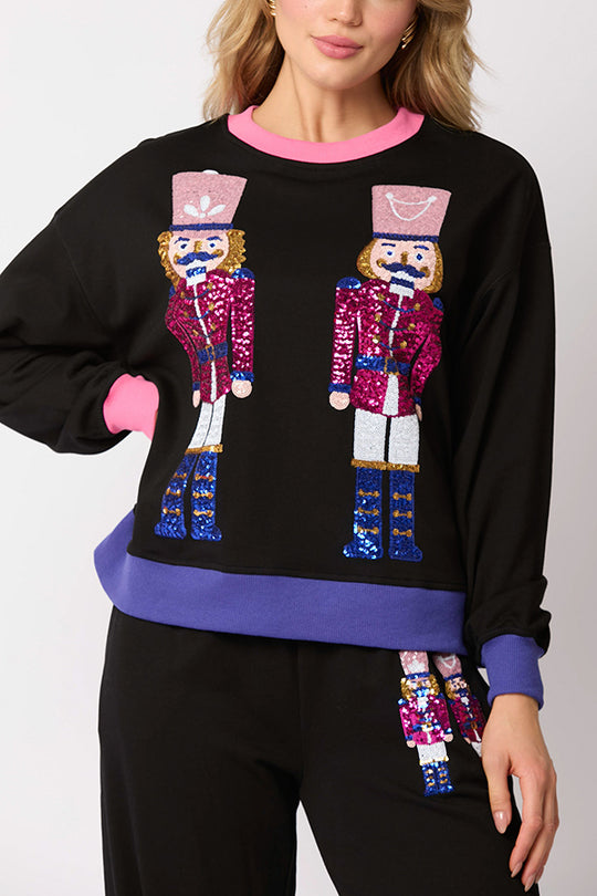 Heidi Fashion | Festive Sequin Sweatshirt and Relaxed Fit Trousers with Pockets Set