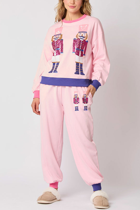Heidi Fashion | Festive Sequin Sweatshirt and Relaxed Fit Trousers with Pockets Set