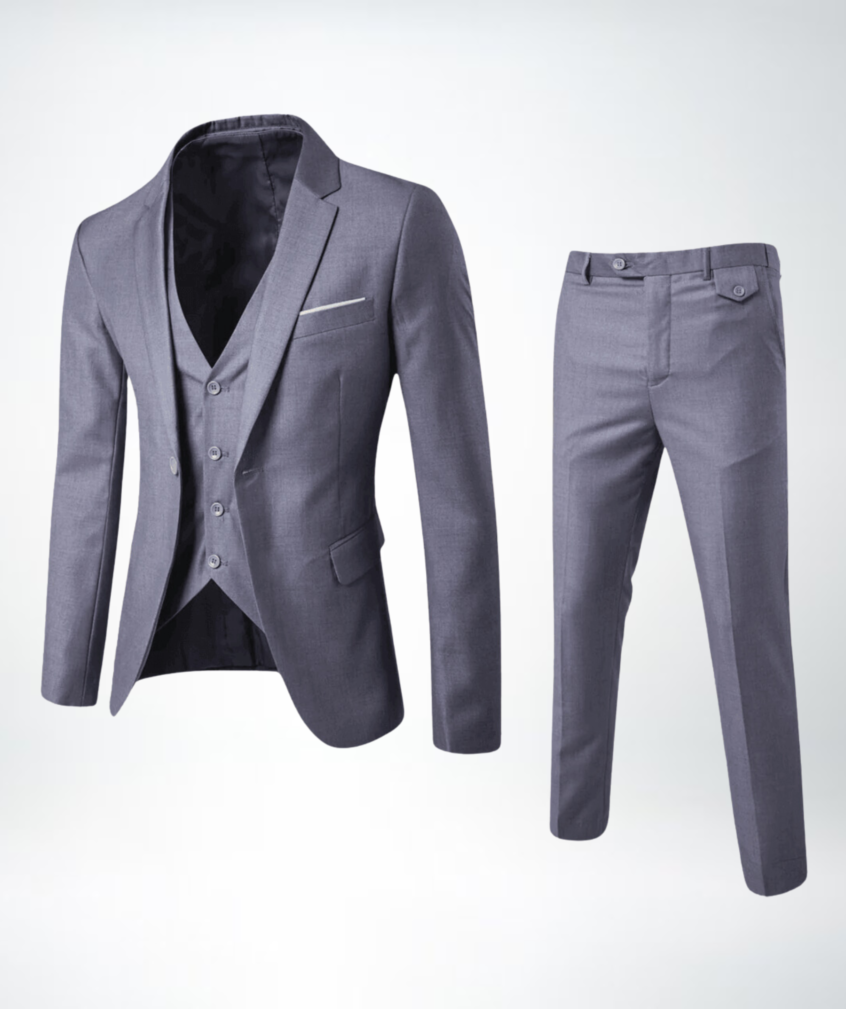 Heidi Mode | Tailored Slim Fit Three-Piece Wool Blend Suit with Notch Lapel