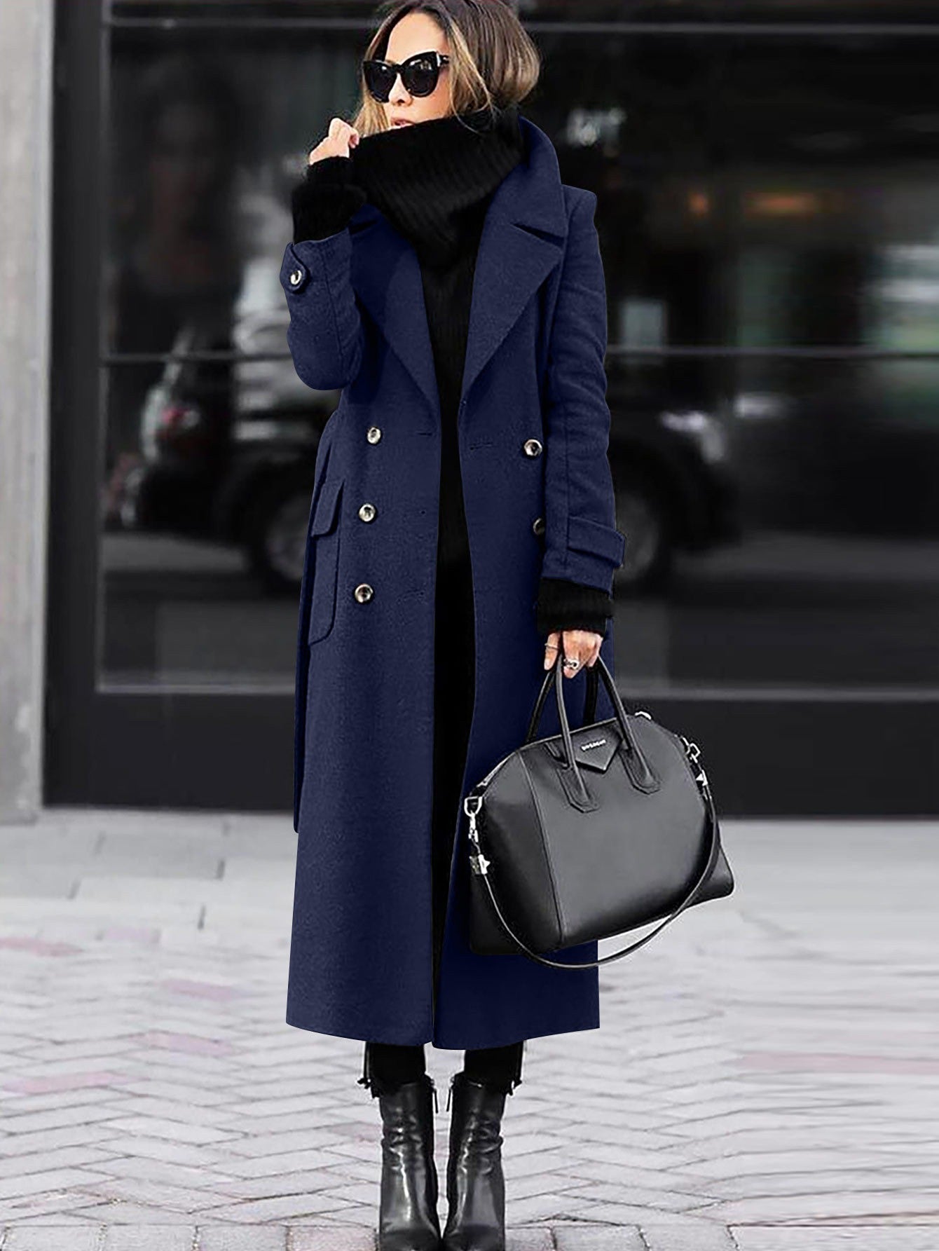 Heidi Fashion | Full-Length Double-Breasted Wool Coat - Fitted Design