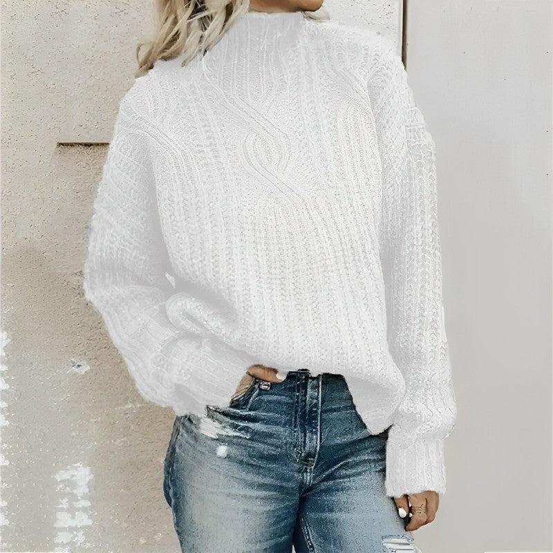 Heidi-Mode | Plus Size Wool Blend Cable Knit Sweater with Low Set Shoulders