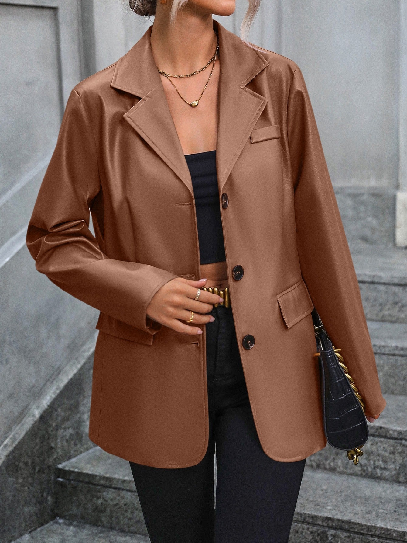 Heidi Fashion | Classic Lapel Slim Fit PU Leather Blazer