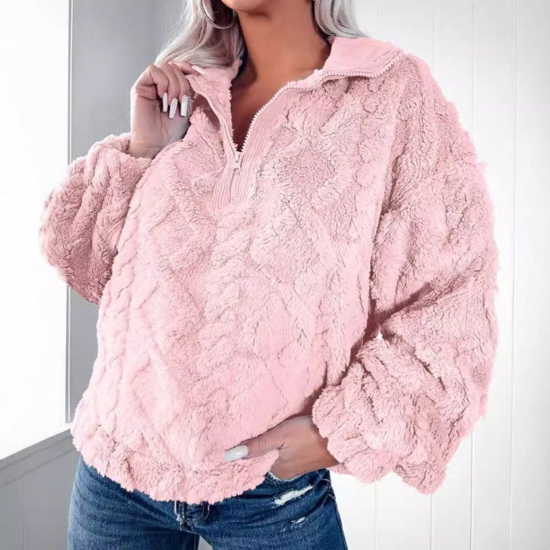 Heidi Mode | Oversized Plush Fleece Half-Zip with Stand-Up Collar