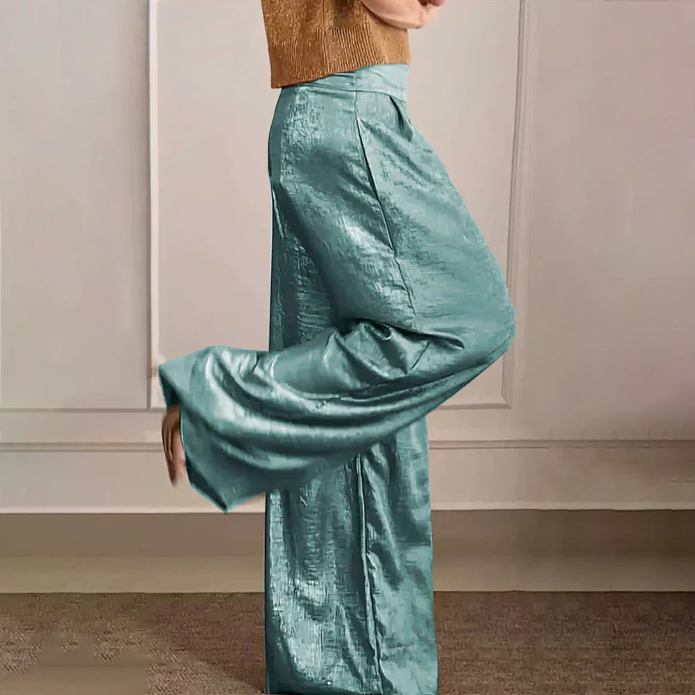 Heidi Fashion | Elegant High-Waisted Wide-Leg Silky Pants for Fall