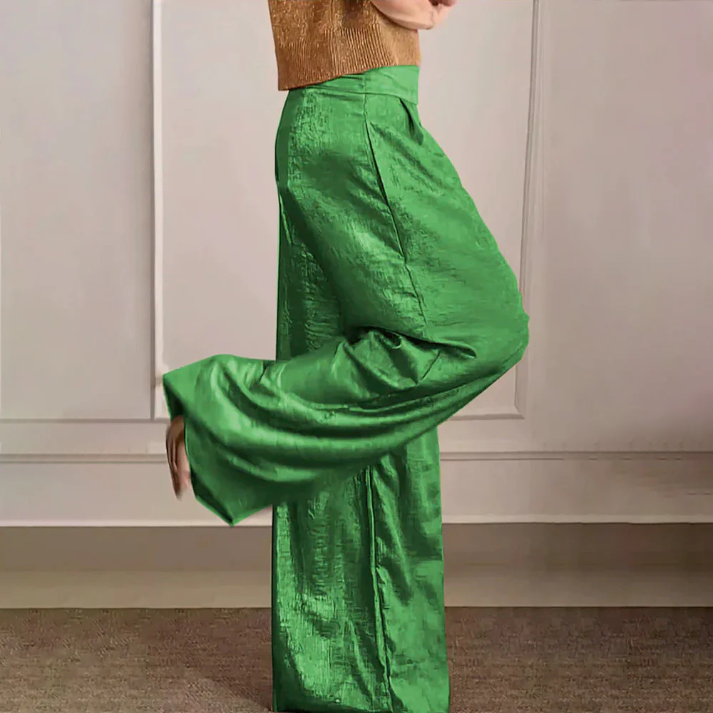 Heidi Fashion | Elegant High-Waisted Wide-Leg Silky Pants for Fall
