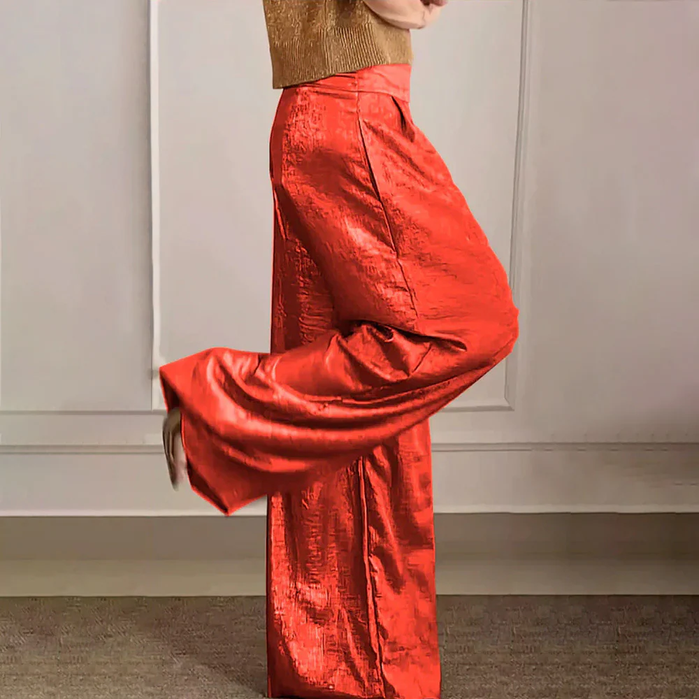 Heidi Fashion | Elegant High-Waisted Wide-Leg Silky Pants for Fall