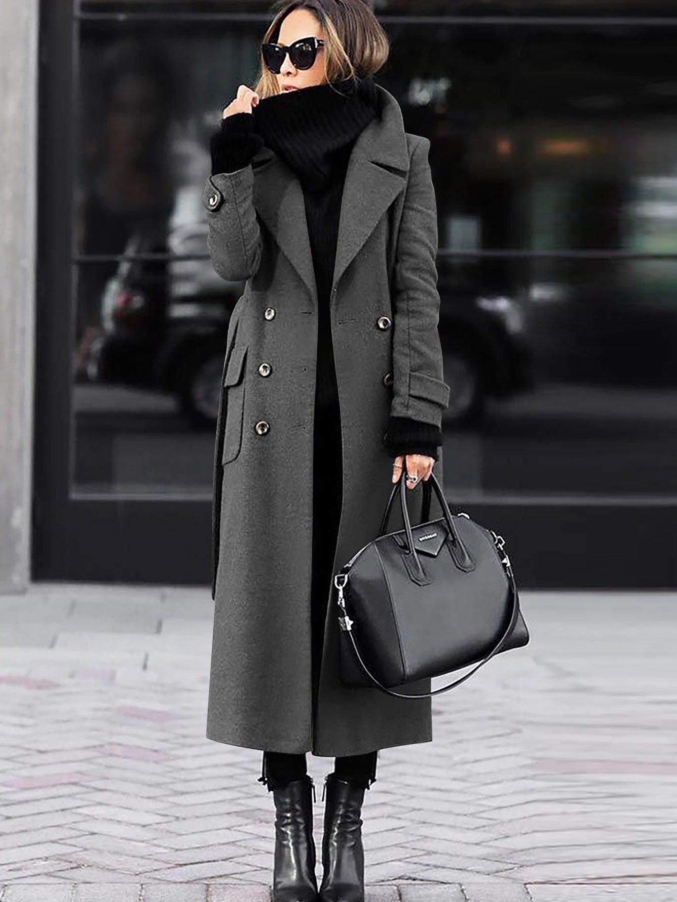 Heidi Fashion | Full-Length Double-Breasted Wool Coat - Fitted Design