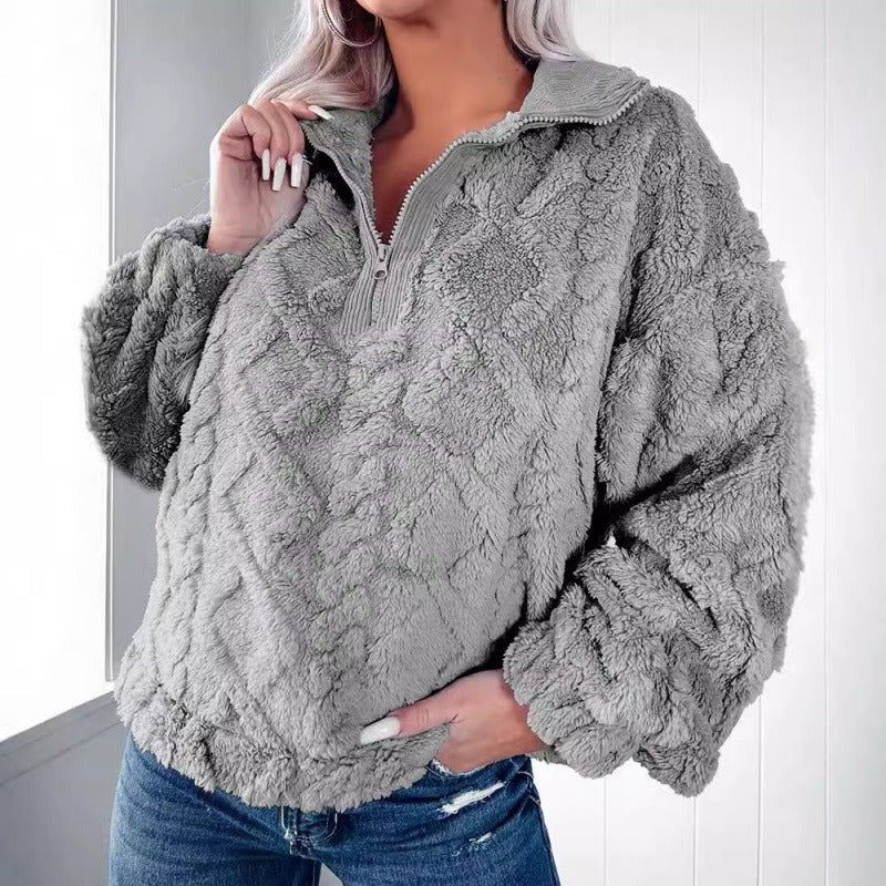 Heidi Mode | Oversized Plush Fleece Half-Zip with Stand-Up Collar
