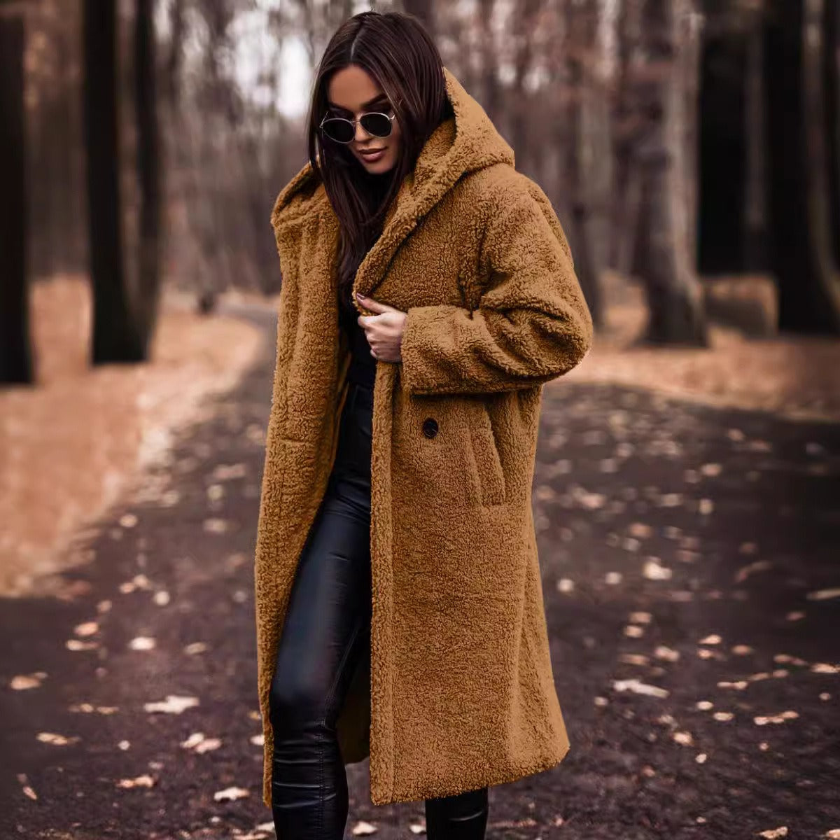 Heidi Fashion | Plus Size Full-Length Hooded Wool Coat with Button Details