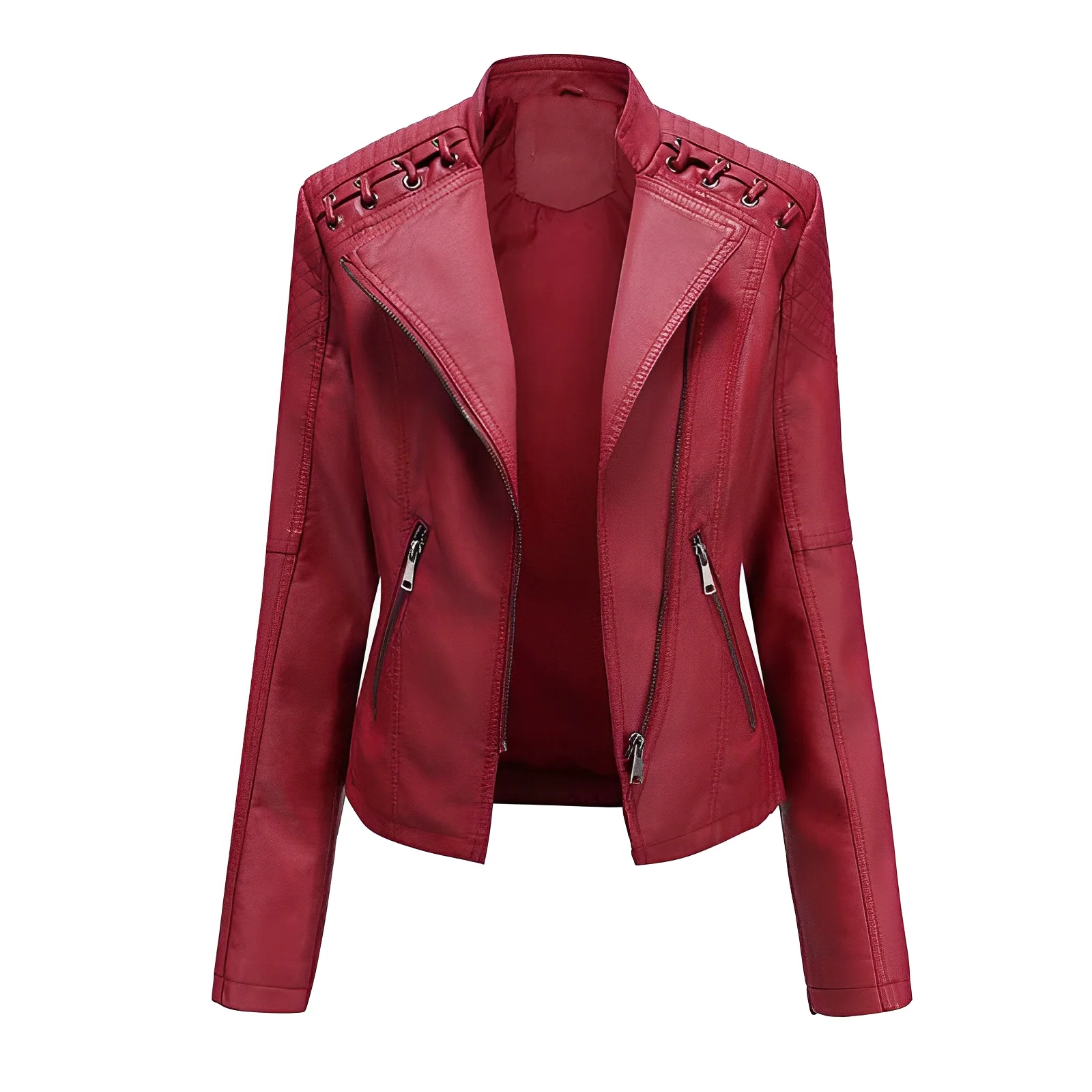 Heidi Fashion | Slim Fit Leather Jacket with Asymmetrical Zipper and Quilted Shoulders