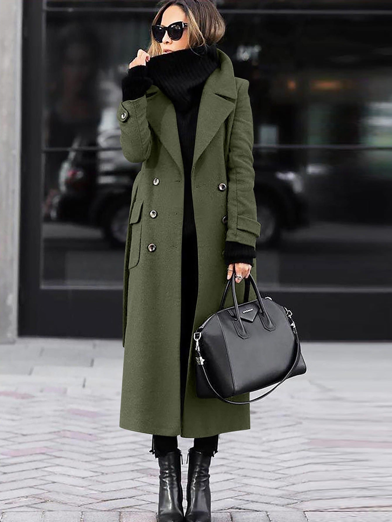 Heidi Fashion | Full-Length Double-Breasted Wool Coat - Fitted Design