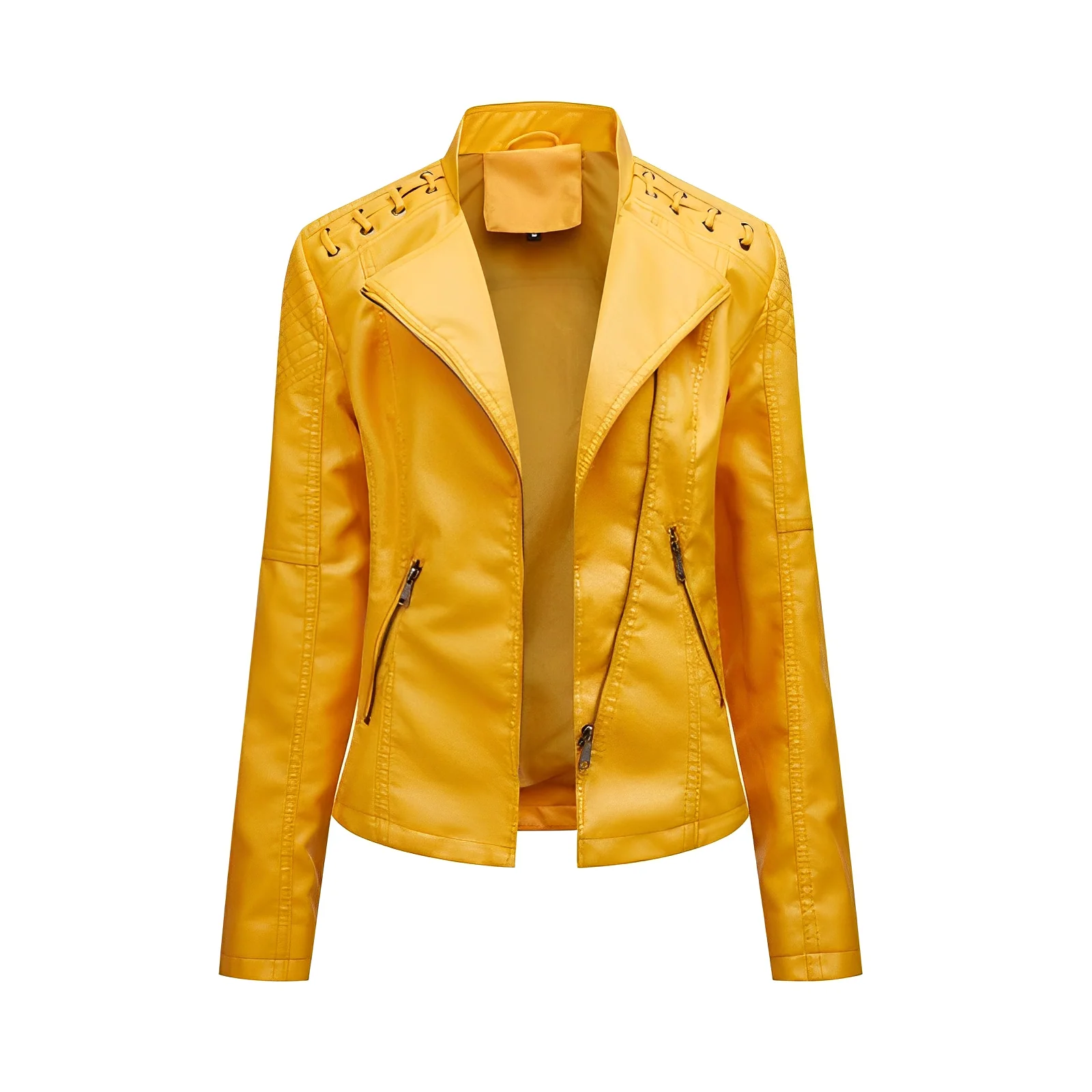 Heidi Fashion | Slim Fit Leather Jacket with Asymmetrical Zipper and Quilted Shoulders