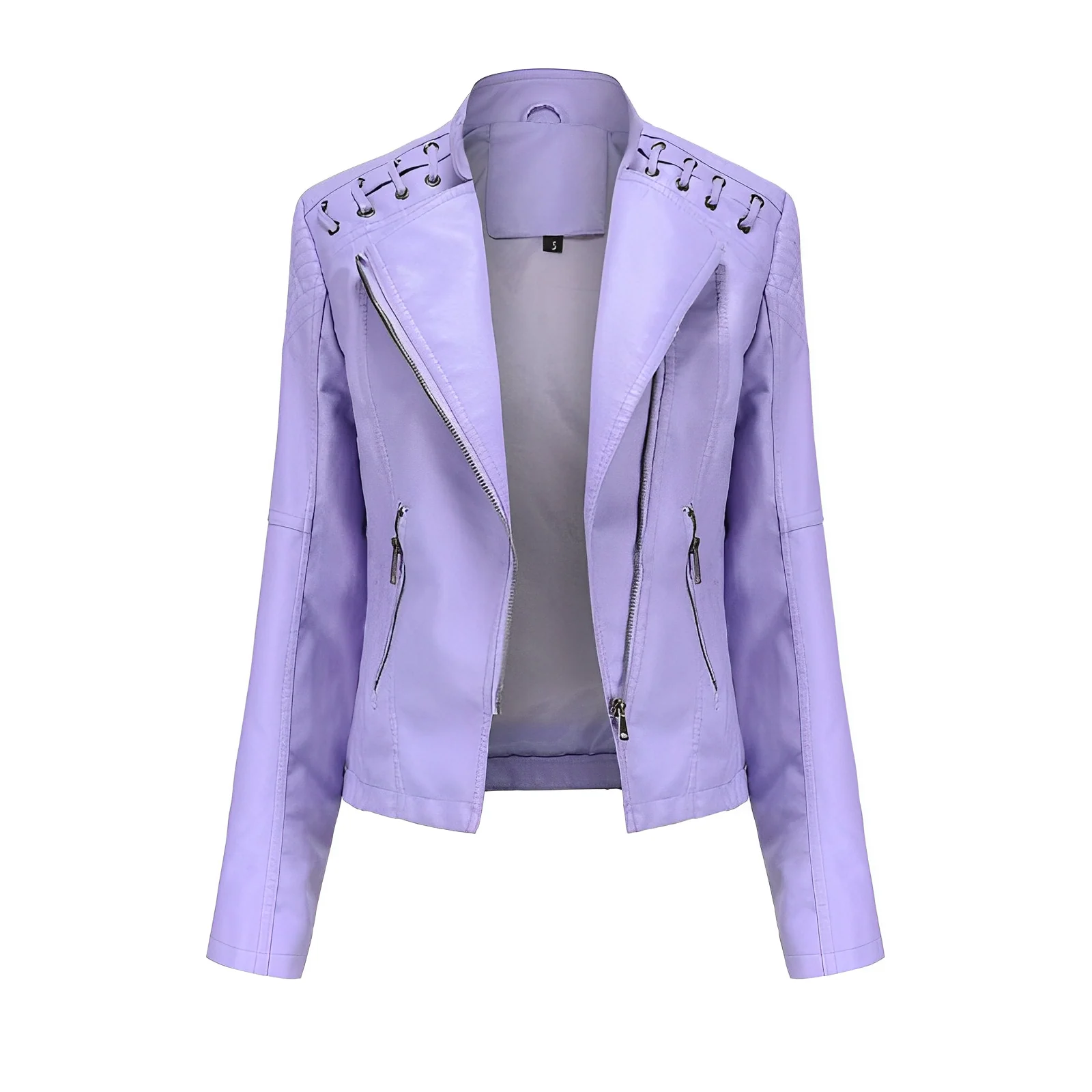 Heidi Fashion | Slim Fit Leather Jacket with Asymmetrical Zipper and Quilted Shoulders