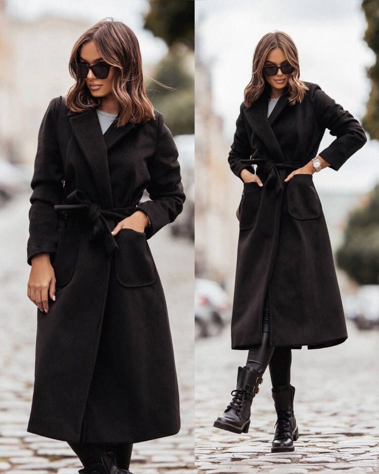 Heidi Fashion | Classic Mid-Length Double-Breasted Wool Coat with Belt