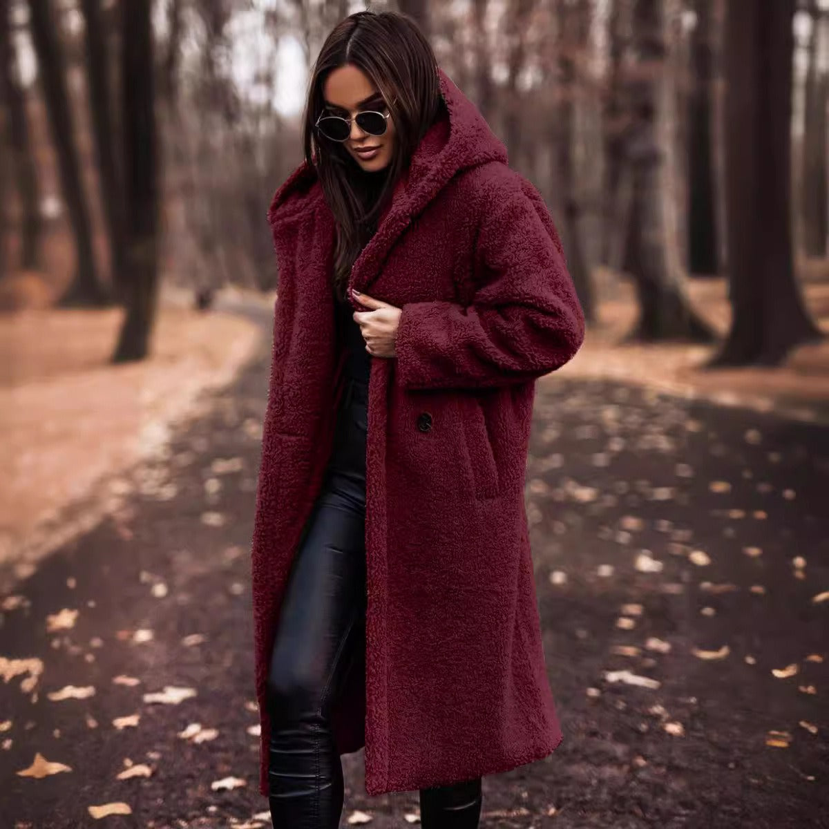 Heidi Fashion | Plus Size Full-Length Hooded Wool Coat with Button Details