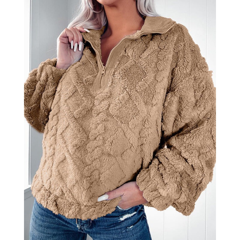 Heidi Mode | Oversized Plush Fleece Half-Zip with Stand-Up Collar