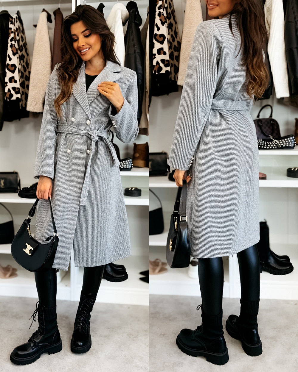 Heidi Fashion | Tailored Knee-Length Double-Breasted Wool Coat with Waist Belt