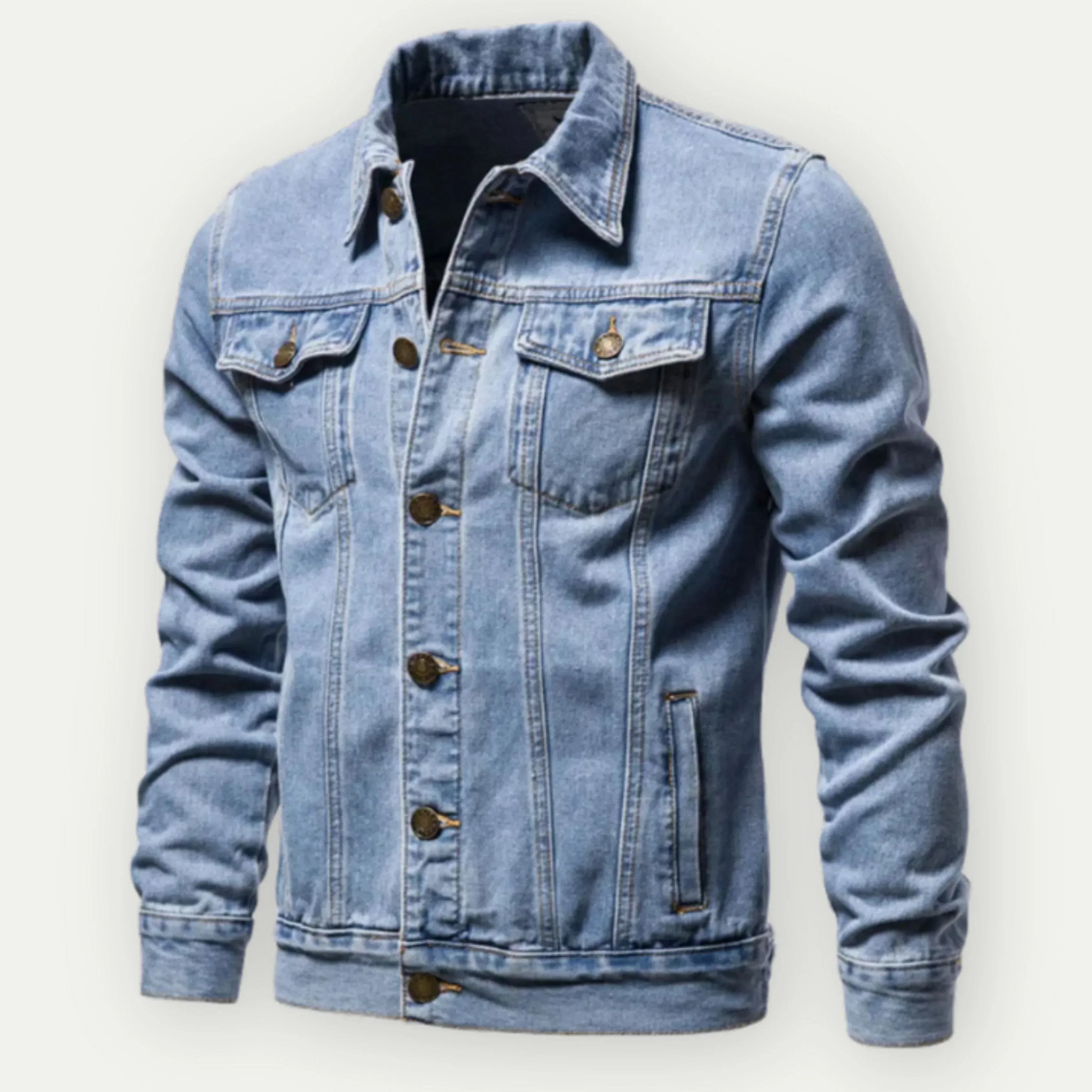 Heidi Fashion | Tailored Fit Denim Trucker Jacket with Button Closure and Chest & Side Pockets