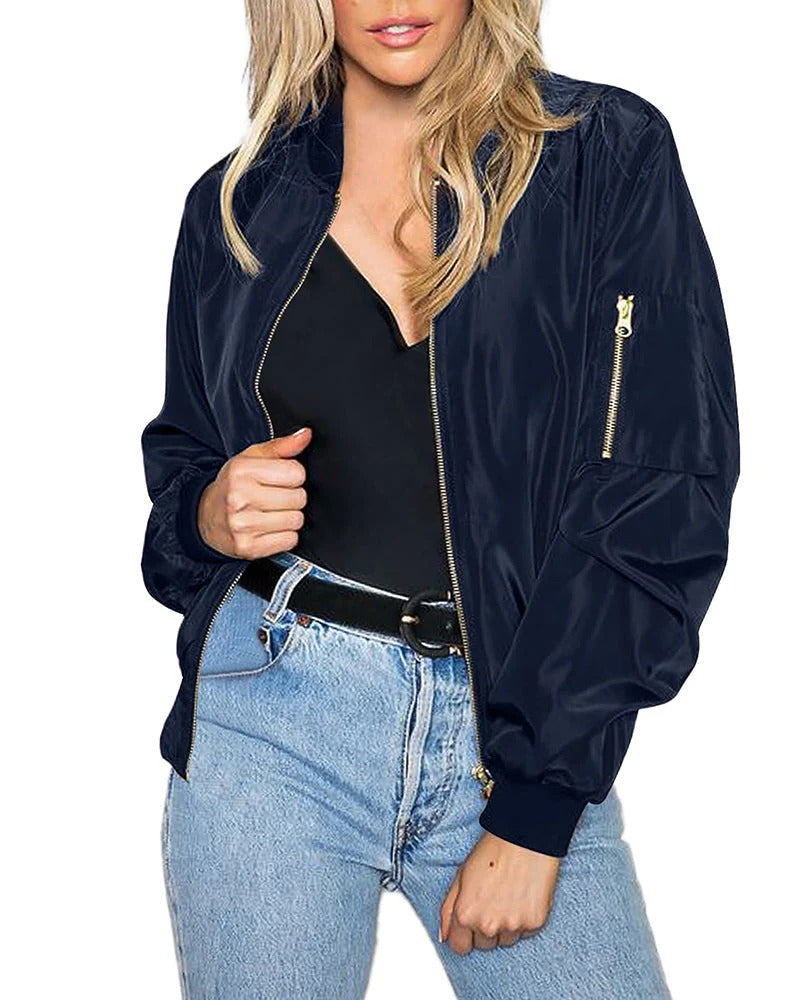 Heidi-Mode Casual Fit Bomber Jacket - Smooth, Water-Resistant with Zipper Closure