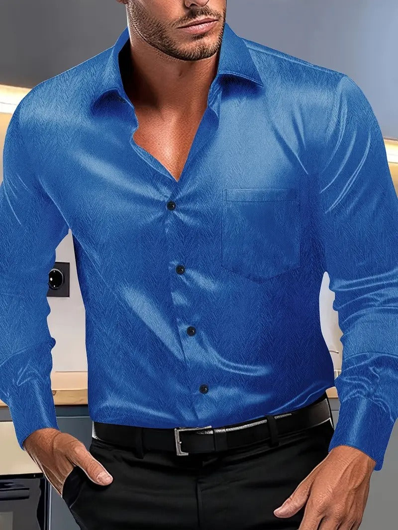 Heidi Mode | Slim Fit Button-Up Shirt with Silky Texture and Pointed Collar & Chest Pocket