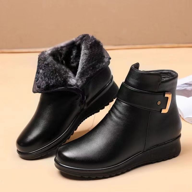 Heidi Fashion | Leather Ankle Boots with Warm Lining, Structured Fit, Buckle Detail, and Non-Slip Sole
