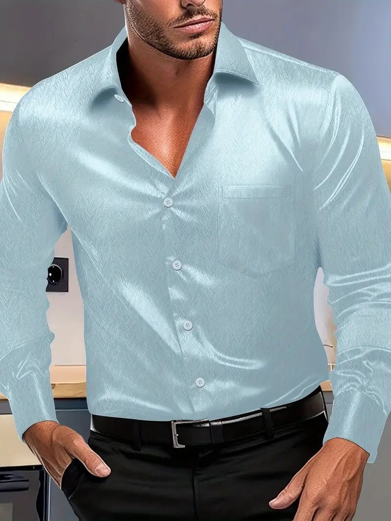 Heidi Mode | Slim Fit Button-Up Shirt with Silky Texture and Pointed Collar & Chest Pocket