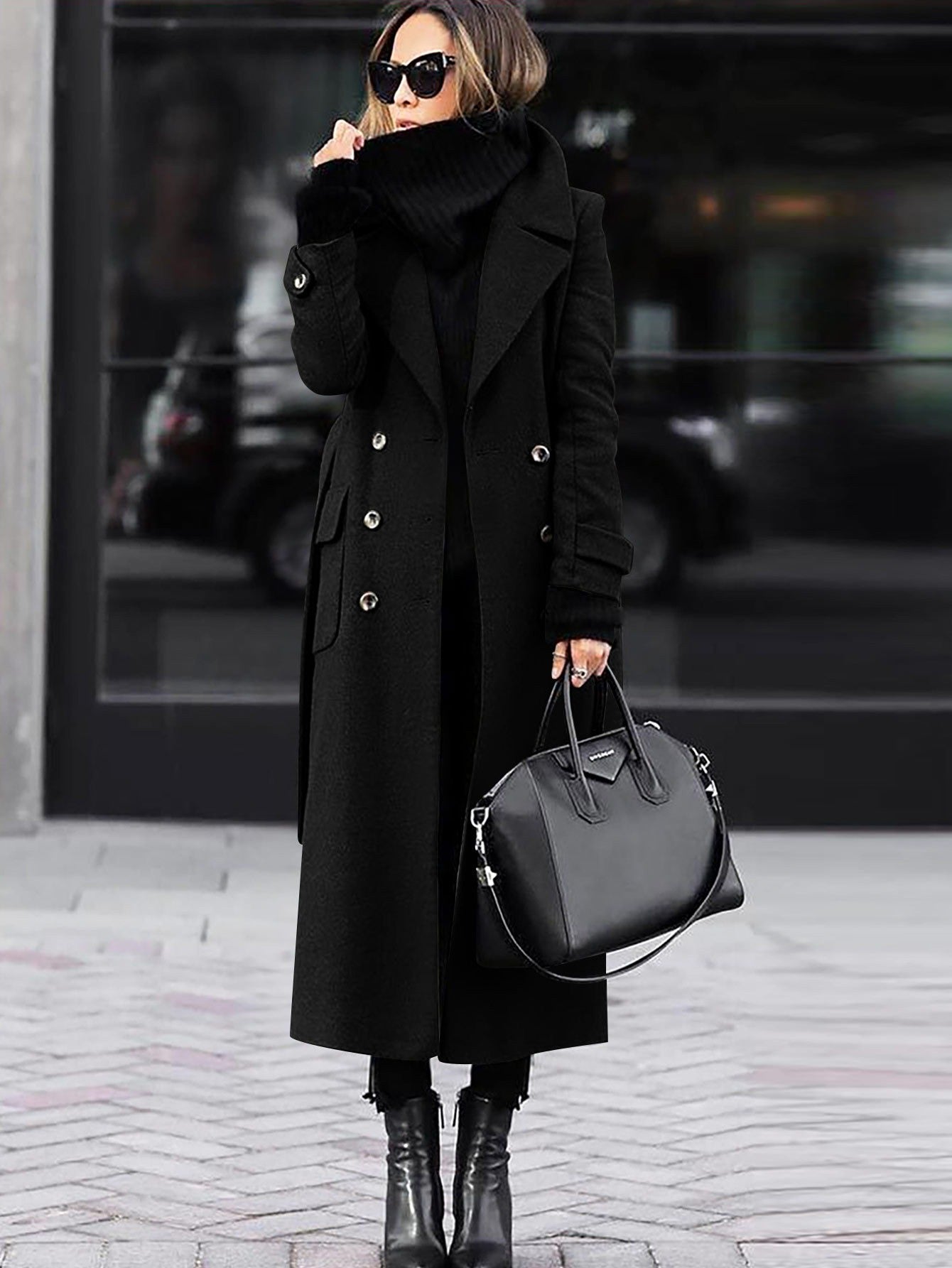 Heidi Fashion | Full-Length Double-Breasted Wool Coat - Fitted Design