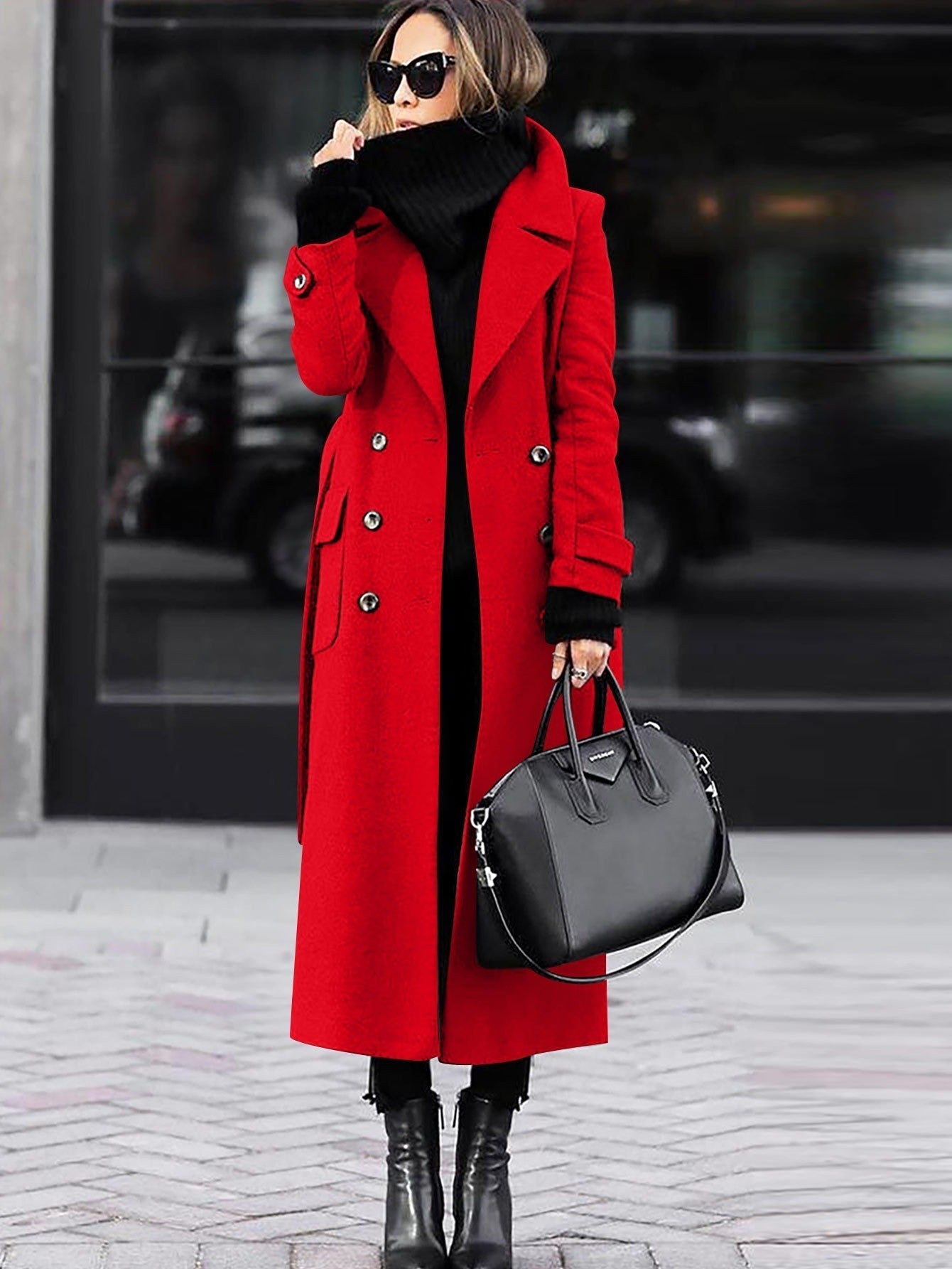 Heidi Fashion | Full-Length Double-Breasted Wool Coat - Fitted Design