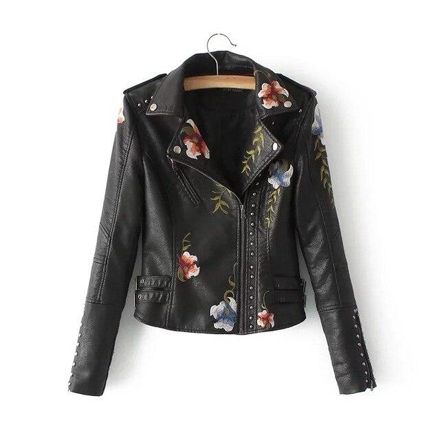 Heidi Fashion | Floral Embroidered Studded Biker Jacket in Short Leather Fit
