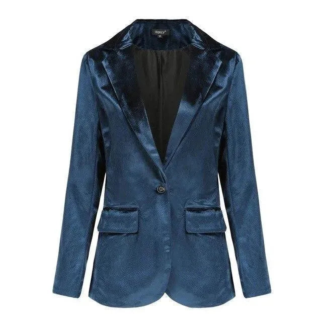 -Mode | Women's Smooth Session Velvet Blazer - Casual Solid Color