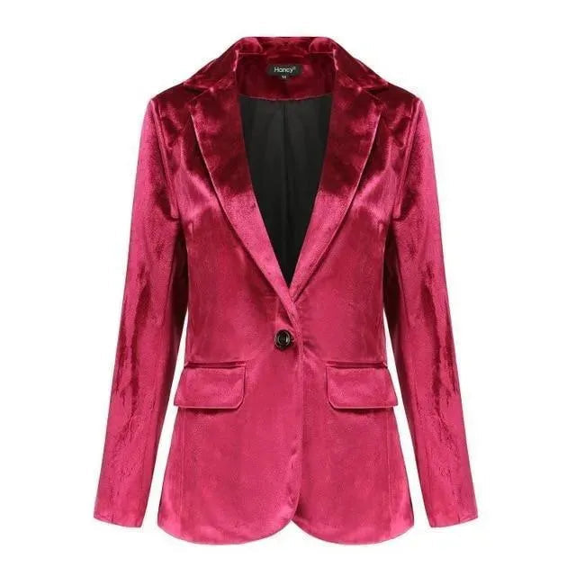 -Mode | Women's Smooth Session Velvet Blazer - Casual Solid Color