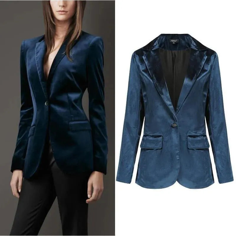 -Mode | Women's Smooth Session Velvet Blazer - Casual Solid Color
